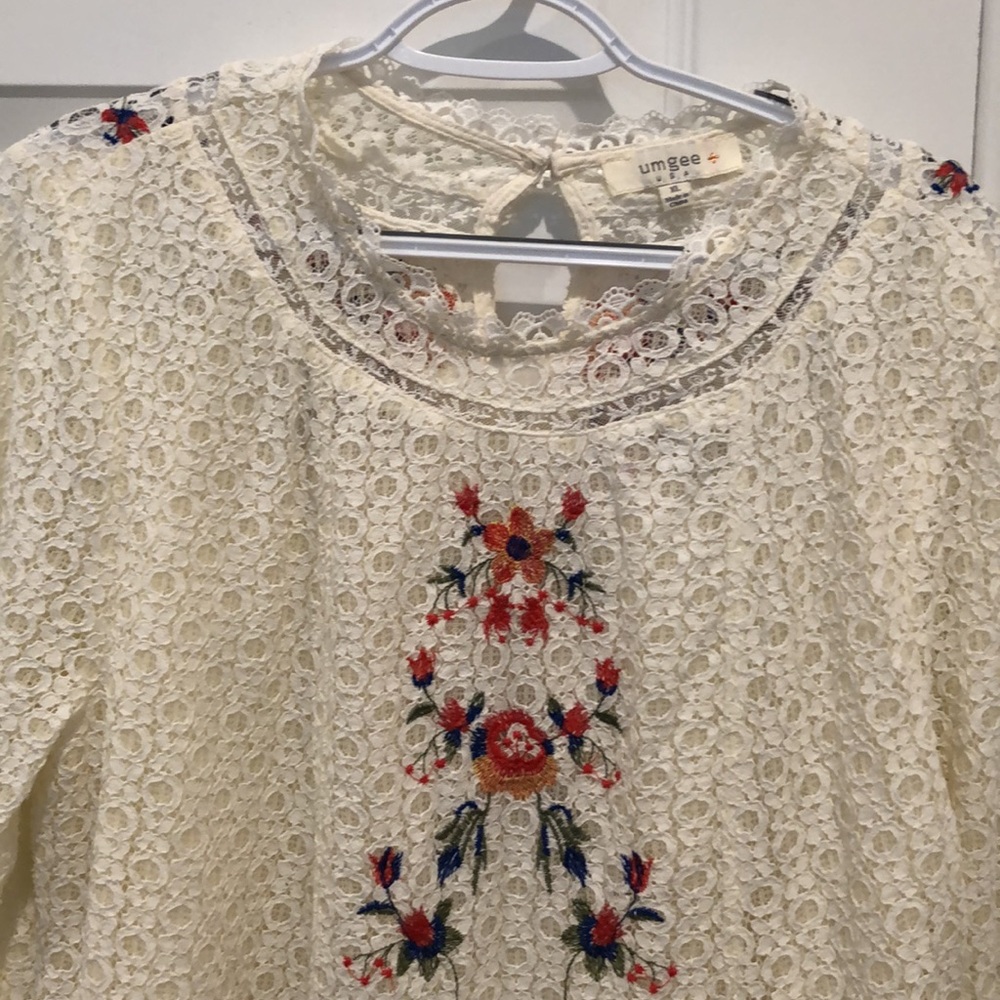 Umgee Lace Embroidered Floral Top Tunic Blouse Ivory XL - Picture 2 of 12